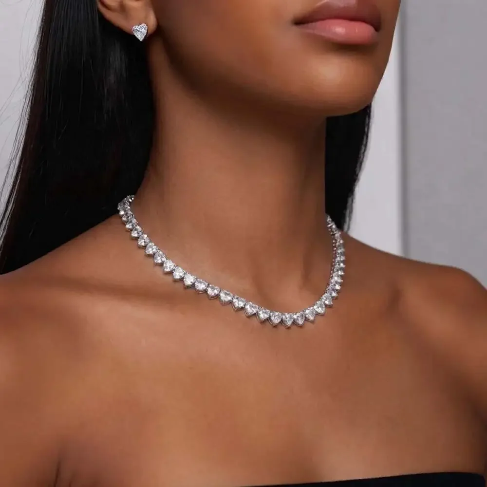 Silver Heart Tennis Chain Necklace 16inch